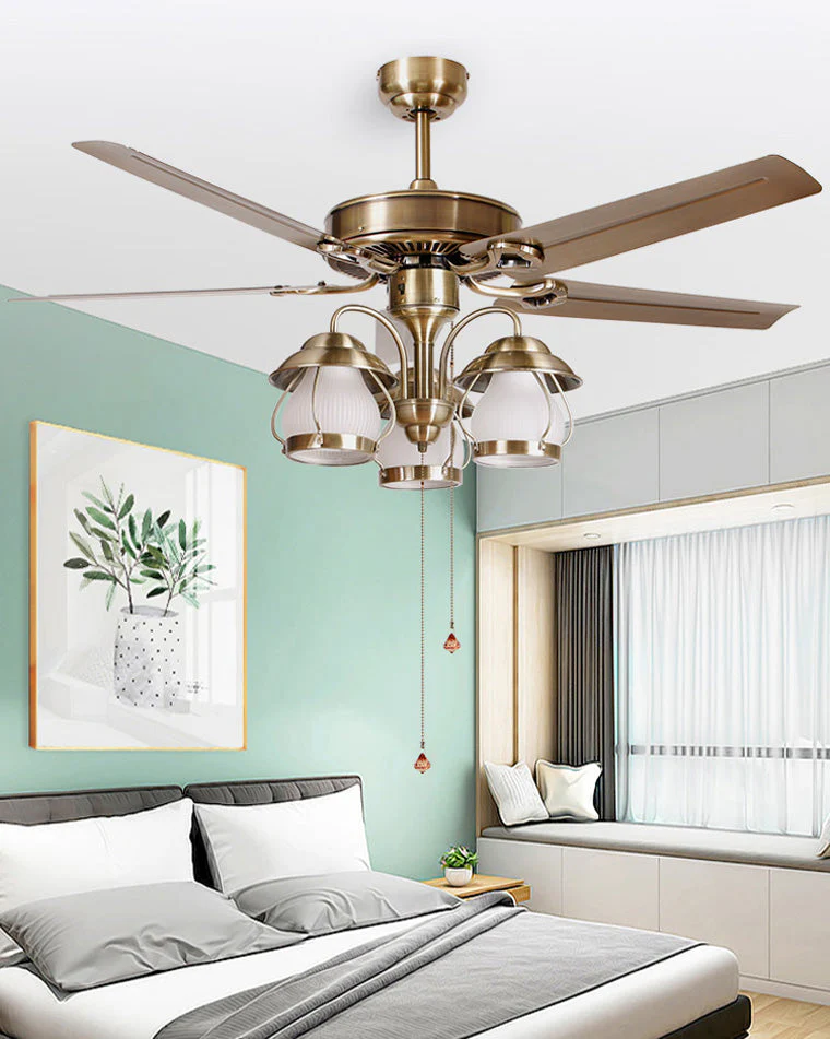 Ventilateur de Plafond Vintage avec Lustre LED – Image 4