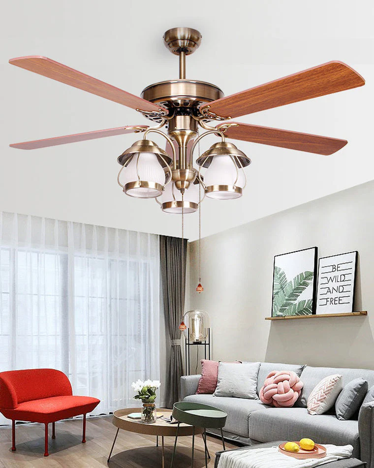Ventilateur de Plafond Vintage avec Lustre LED – Image 5