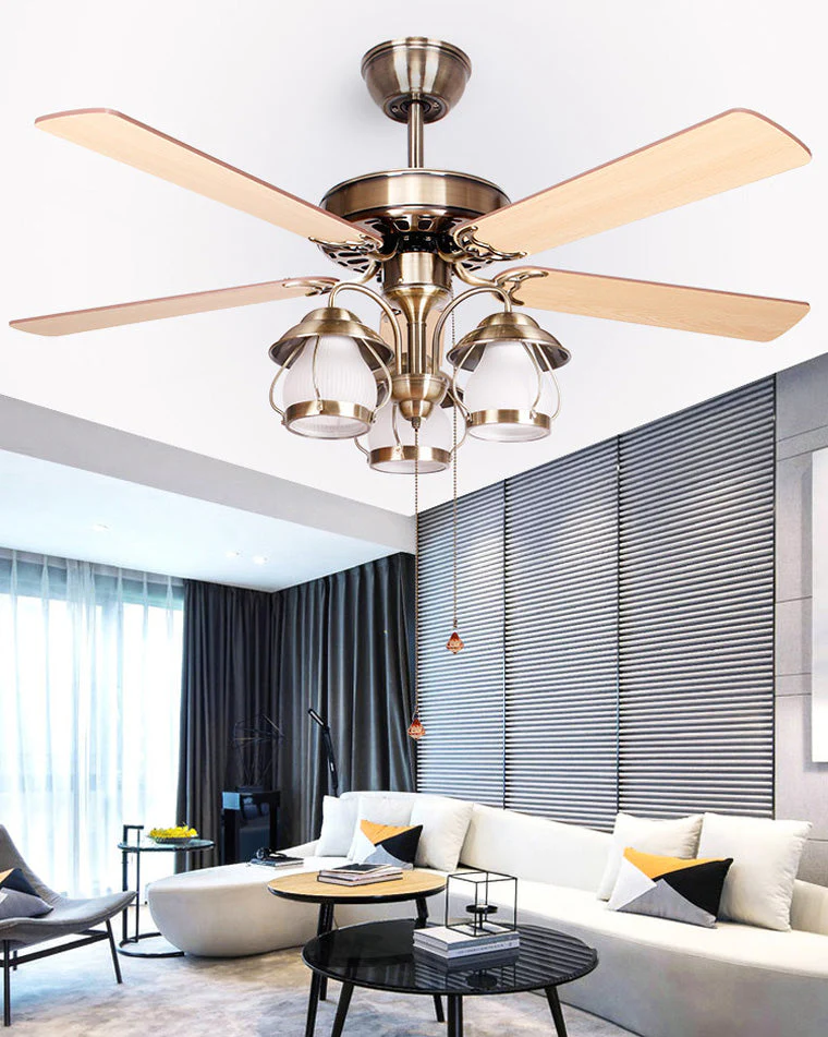 Ventilateur de Plafond Vintage avec Lustre LED – Image 6