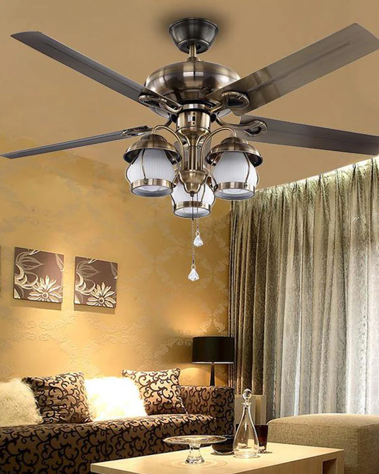 Ventilateur de Plafond Vintage avec Lustre LED – Image 8