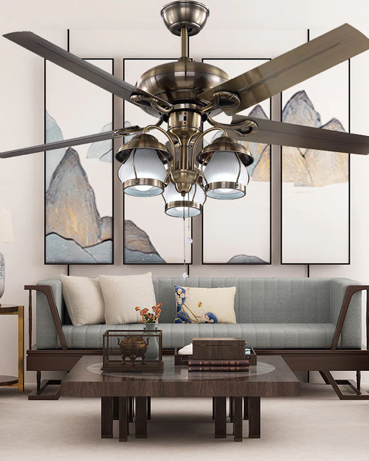 Ventilateur de Plafond Vintage avec Lustre LED – Image 9