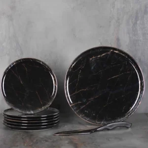 ACAR Service à gâteau en porcelaine motif marbre 8 pièces