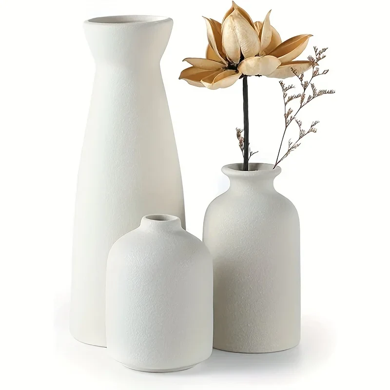Ensemble de 3 Vases en Céramique Blanc pour Décoration Maison – Style Rustique et Moderne – Image 5