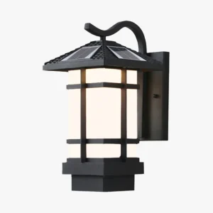 Lanterne Murale Solaire Élégante – Noir et Verre Texturé