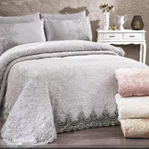 TREND HOME COLLECTION MELISSA Ensemble Couvre-lit avec dentelle 2 personnes